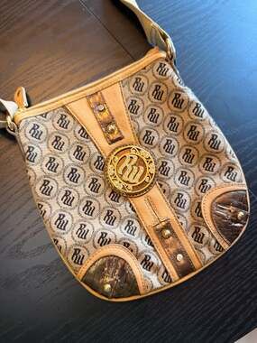 Rocawear Monogram Print Canvas Crossbody Handbag with Rhinestone Logo